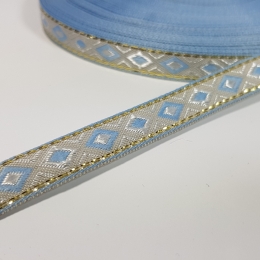 Tasiemka taśma żakardowa etno boho 10mm Błękitna