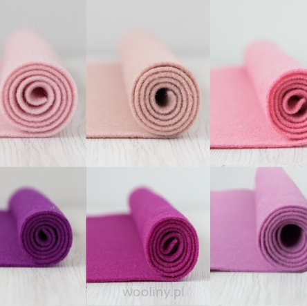 Filc wełniany 2mm Zestaw RÓŻOWY 30x30cm 6 kolorów