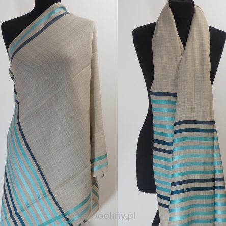 Męski damski dwustronny beżowy szal z wełny merynosów i jedwabiu 
