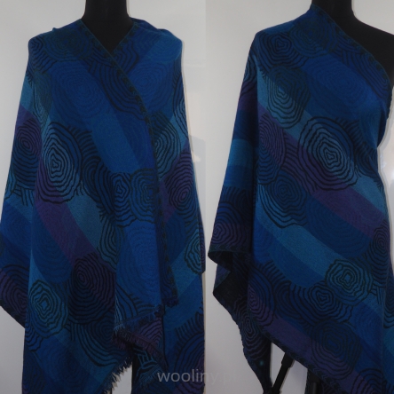 Damski szal granatowy dwustronny z wełny merynosów