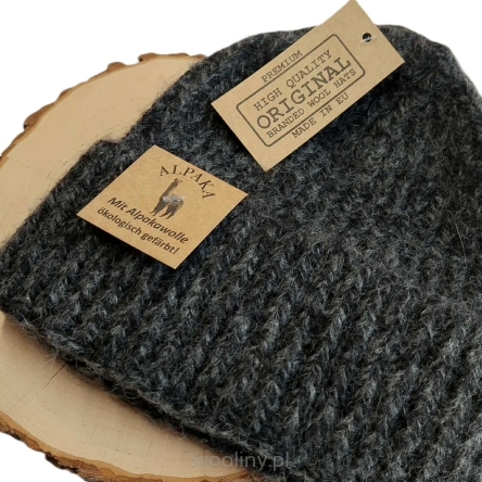 Ciepła czapka męska damksa zimowa ALPAKA MOHER ANTRACYT