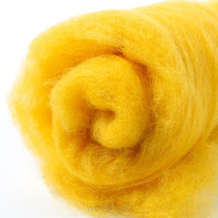 wełna w błamie zgrzebna do filcowania na mokro i sucho, kolor żółtko żółty