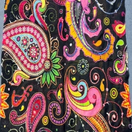 Damski szal kolorowy z wełny merino wyszywany w kwiaty