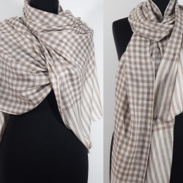 Męski damski dwustronny beżowy szal w kratę z wełny merynosów i jedwabiu 