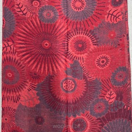 Damski szal ciepły z wełny merynosów w kwiaty Burgund