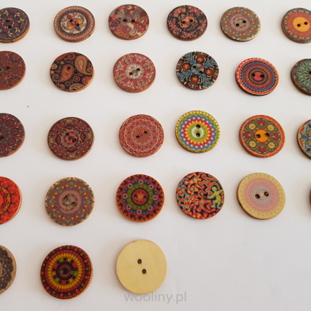 Guziki drewniane Mandala etniczne boho 25mm