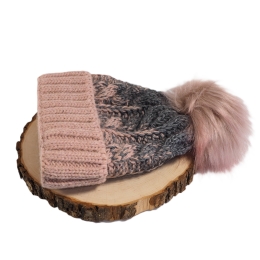 Ciepła czapka damska dziewczęca zimowa Szary róż