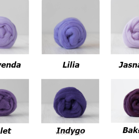 Zestaw wełny czesanki australijskiej 19mic FIOLETY 6 kolorów