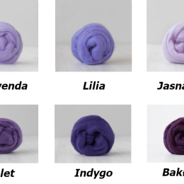 Zestaw wełny czesanki australijskiej 19mic FIOLETY 6 kolorów