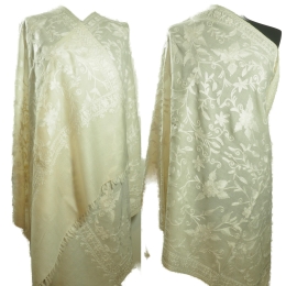 Damski wełniany szal merinos haftowany Biały kremowy 