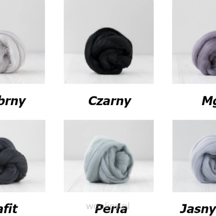 Zestaw wełny czesanki australijskiej 19mic SZAROŚCI 6 kolorów