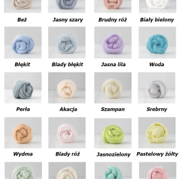 Zestaw wełny czesanki australijskiej 19mic PASTELOWY 20 kolorów