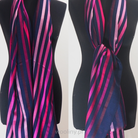 Męski damski dwustronny granatowy szal z wełny merynosów i jedwabiu