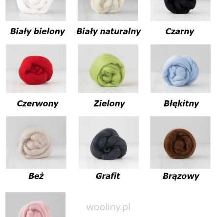 Zestaw wełny czesanki australijskiej 19mic PODSTAWOWY 10 kolorów