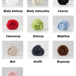 Zestaw wełny czesanki australijskiej 19mic PODSTAWOWY 10 kolorów