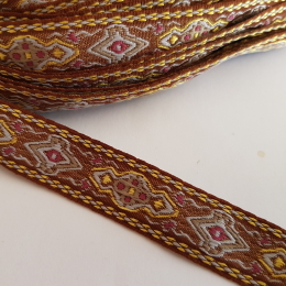Tasiemka taśma żakardowa etno boho haftem 18mm  Brązowa