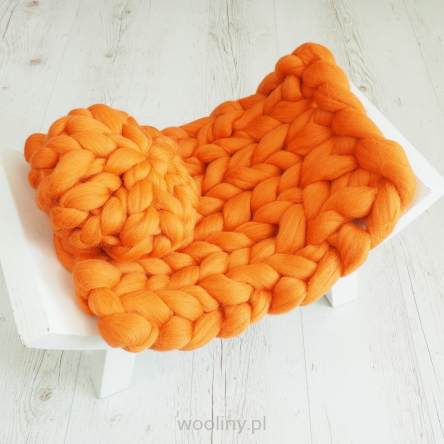 Kocyk czesankowy do sesji noworodkowej POMARAŃCZOWY