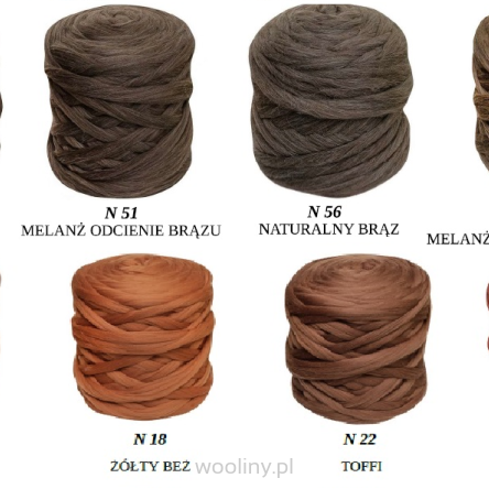 Wełna czesankowa polska Odcienie Brązu 8 kolorów