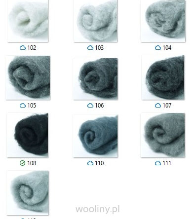 Wełna w błamie Zestaw SZARY 10 kolorów do filcowania