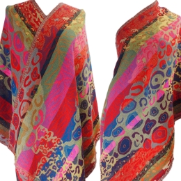 Damski kolorowy szal dwustronny z wełny merynosów