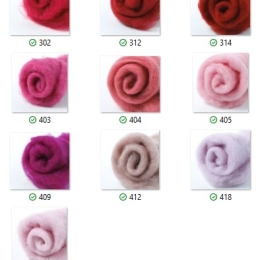 Wełna w błamie Zestaw RÓŻOWY 10 kolorów do filcowania