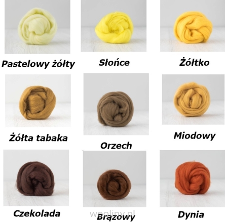Zestaw JESIENNY wełny czesanki australijskiej 19mic 10 kolorów