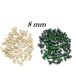 Zielone bezpieczne oczka 8mm. Zestaw 10 par oczy 
