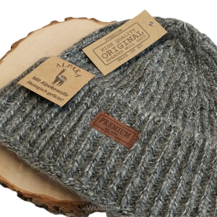 Ciepła czapka męska zimowa ALPAKA MOHER SZARA 