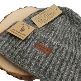 Ciepła czapka męska zimowa ALPAKA MOHER SZARA 