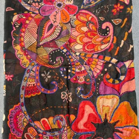 Damski szal kolorowy z wełny merino wyszywany w kwiaty