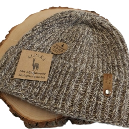 Ciepła czapka męska chłopięca zimowa ALPAKA MELANŻ BRAZOWA