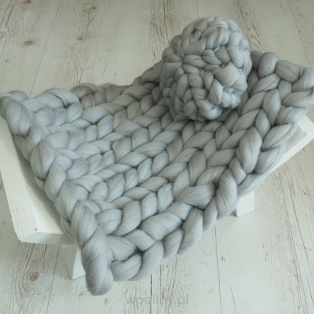 Kocyk czesankowy do sesji noworodkowej szara PERŁA