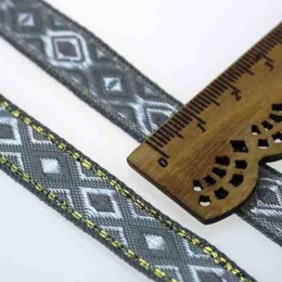 Tasiemka taśma żakardowa etno boho 10mm Jasna szara