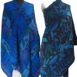 Elegancki granatowy damski szal z wełny z merynosów