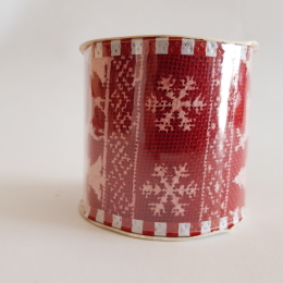 Czerwona wstążka świąteczna prezentowa 65mm Renifery