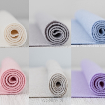Filc wełniany 3mm Zestaw PASTELOWY 30x30cm 6 kolorów