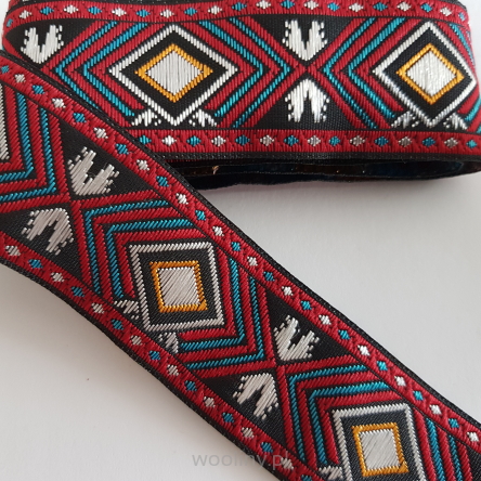 Tasiemka taśma żakardowa bordowa etno boho 33 mm