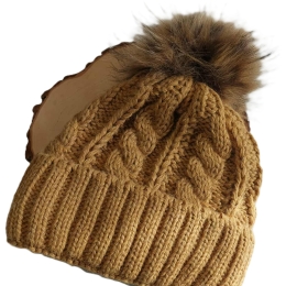Ciepła czapka męska damska zimowa ALPAKA MIODOWY BEŻ
