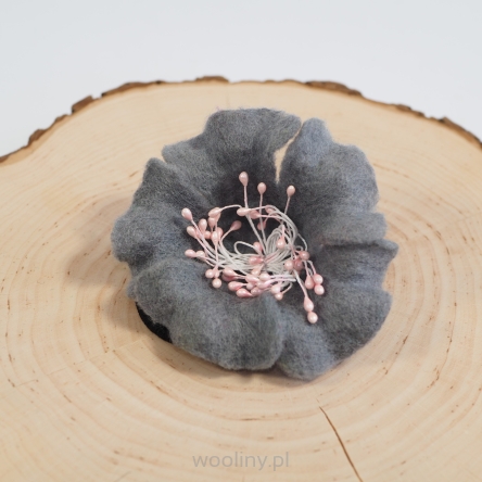 Filcowa kwiat Szary z gumką do włosów