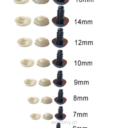 Czarne bezpieczne oczka oczy 5-16mm Zestaw 10 par