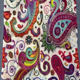 Damski szal kolorowy z wełny merino wyszywany w kwiaty