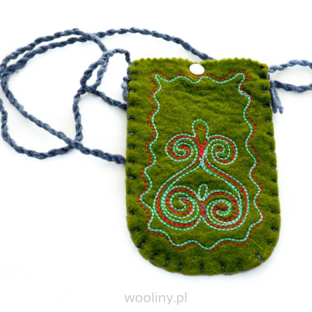 Haftowane etui filcowe z wełny merino Zielony khaki