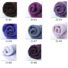 Wełna w błamie Zestaw FIOLET 8 kolorów do filcowania