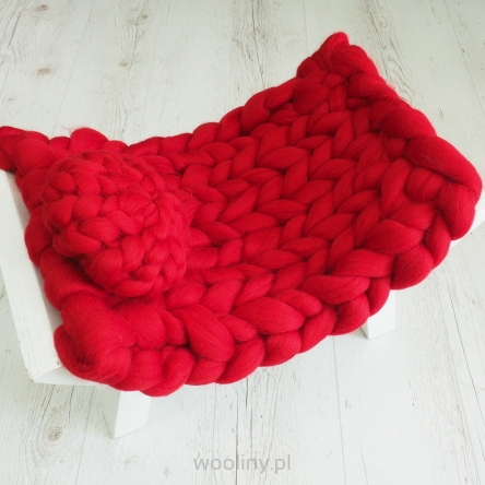 Kocyk czesankowy do sesji noworodkowej CZERWONY