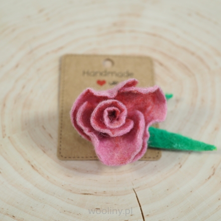 Broszka filcowa kwiat Różowy mały