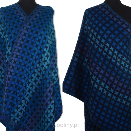 Granatowy damski szal dwustronny w piksle ze 100% wełny z merynosów