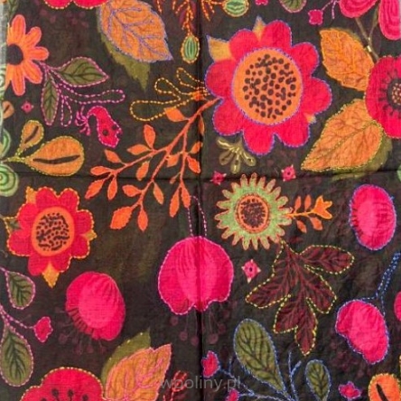 Damski szal kolorowy z wełny merino wyszywany w kwiaty