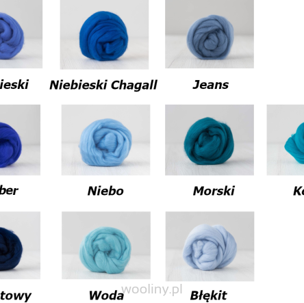 Zestaw wełny czesanki australijskiej 19mic MORSKI 10 kolorów