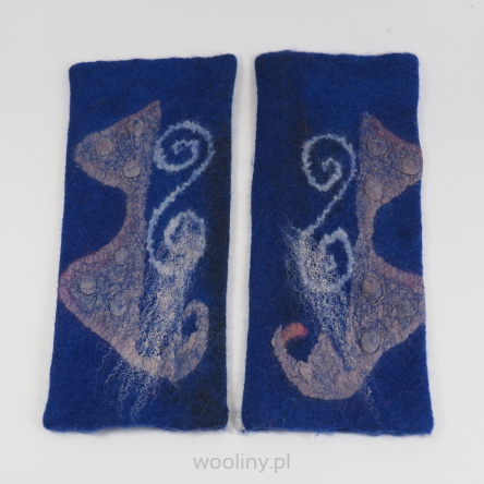 Mitenki granatowe z jedwabnym wzorem