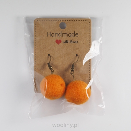 Kolczyki filcowe kulki z wełny merino Pomarańczowy